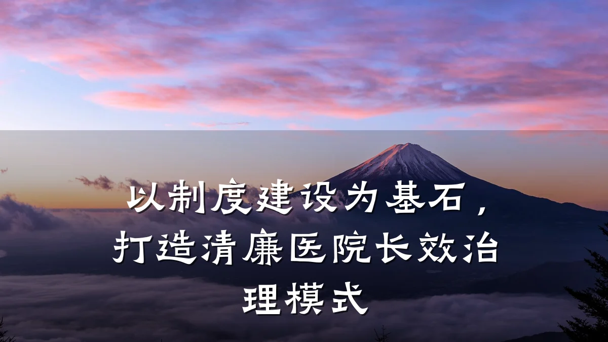 以制度建设为基石，打造清廉医院长效治理模式